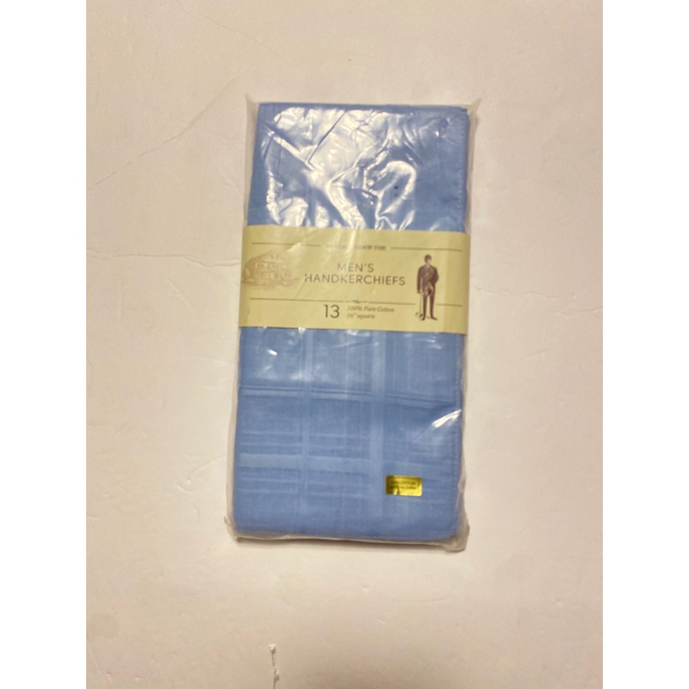 Vermont Country Store Mens Handkerchiefs 13 Pack Blue 100% Cotton 16" Square
